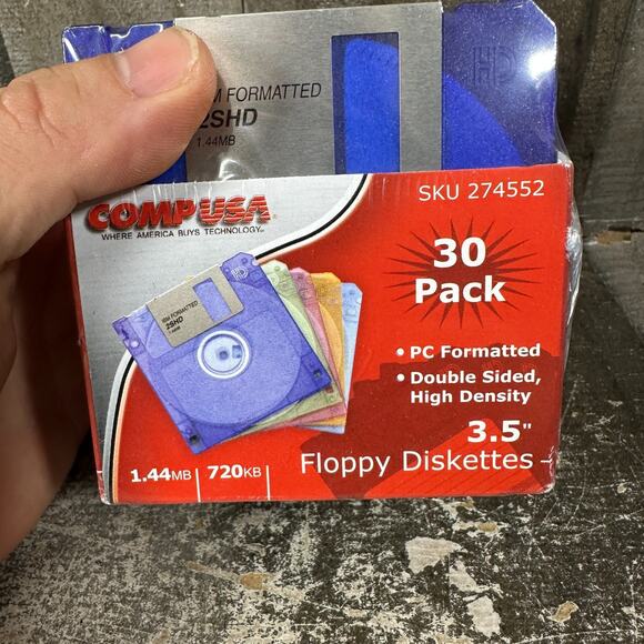 30 Pack Compusa sku 274552 3.5 New Floppy Diskettes 1.44 MB 720KB Sealed - Picture 5 of 6